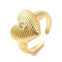 Brass Micro Pave Cubic Zirconia Cuff Rings, Heart