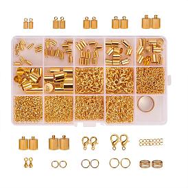 PandaHall Elite Jewelry Finding Sets, with Iron Jump Rings, Zinc Alloy Lobster Claw Clasps, Alloy End Piece, Iron End Chains, Brass Cord Ends and Assistant Buckling Tool