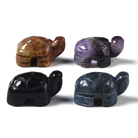 Natural Mixed Gemstone Carved Turtle Figurines, for Home Office Desktop Feng Shui Ornament