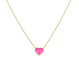 Stainless Steel Heart Pendant Necklaces, with Enamel