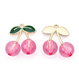 Платиновым покрытием сплава эмали подвески, с прозрачным акрилом, без кадмия и без свинца, 3 d вишня с зеленым листом