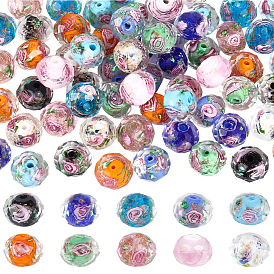 80 шт 10 цвета ручной работы золотой песок бусины лэмпворк, со цветком внутри , граненые, шайба