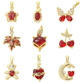 9 кулоны из латуни с микрочастицами и кубическим цирконием., звезда/слеза/лист/луна/медведь/лиса/бабочка