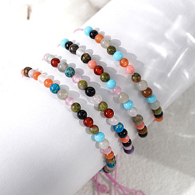 Браслеты из круглых бусин с натуральными и синтетическими смешанными камнями, регулируемые браслеты из шнура для женщин