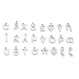 304 Stainless Steel Pendants, Matte Style, Greek Alphabet, Stainless Steel Color