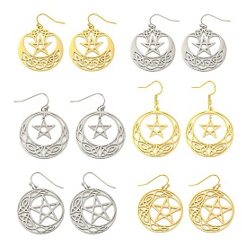 304 Stainless Steel Dangle Earrings for Women, Moon with Star