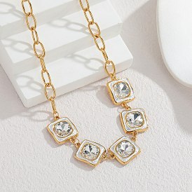 304 Цепочка из нержавеющей стали с квадратными звеньями и стразами для женщин, золотые