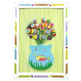 Kits d'art de bouton de résine de motif de poisson bricolage créatif, avec cadre en papier, punaise, fil de fer, peinture artisanale éducative jouets collants pour enfants