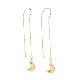 Brass Micro Pave Clear Cubic Zirconia Ear Threads, Stud Earrings, Moon