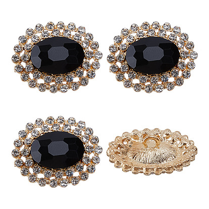 4шт. 1-образные кнопки из сплава стекла с отверстием под ножку, овальные, золотые