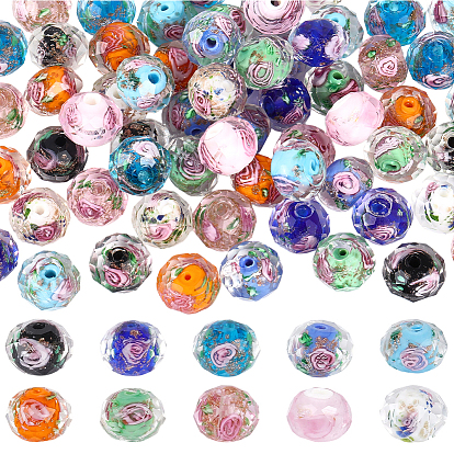 80 шт 10 цвета ручной работы золотой песок бусины лэмпворк, со цветком внутри , граненые, шайба