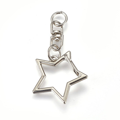 Zinc Alloy Keychain Clasp Findings, with Double Eye Swivel Lobster Clasps, Star