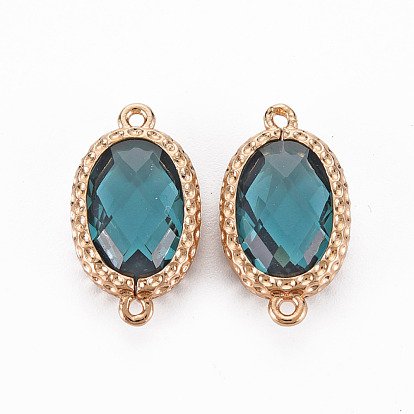 Glass Links Connectors, with Light Gold Tone Brass Findings, Long-Lasting Plated, Cadmium Free & Nickel Free & Lead Free, Faceted, Oval
