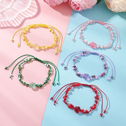 Браслеты из розового стеклянного бисера и плетеные браслеты из стеклянного бисера, плетеные нейлоновые браслеты для женщин