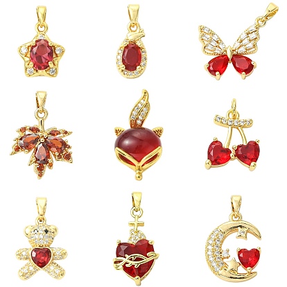 9 кулоны из латуни с микрочастицами и кубическим цирконием., звезда/слеза/лист/луна/медведь/лиса/бабочка