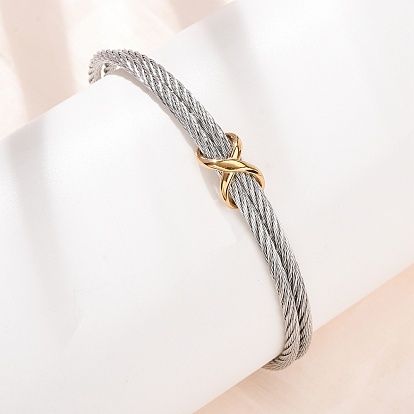 Duo Tone 304 Stainless Steel Infinity Twisted Open Cuff Bangles for Women