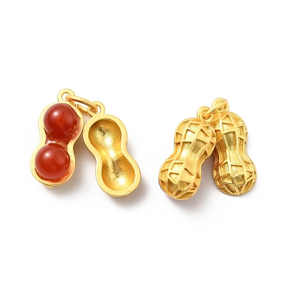 Natural Carnelian Brass Pendants, Cadmium Free & Lead Free, with Jump Rings, Peanut Charms