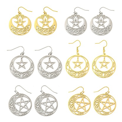 304 aretes colgantes de acero inoxidable para mujer, luna con estrellas