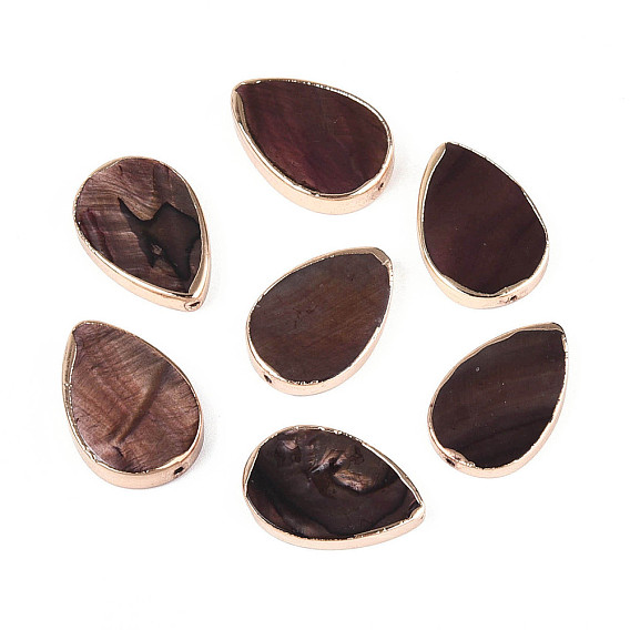 Окрашенные природные пресноводные раковины, каплевидная форма с латунной окантовкой светло-золотистого оттенка