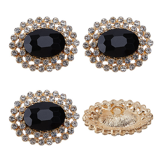 4шт. 1-образные кнопки из сплава стекла с отверстием под ножку, овальные, золотые