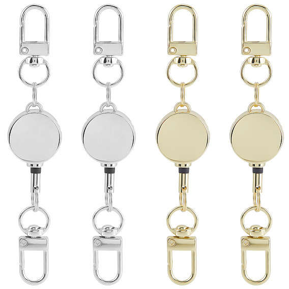 4 шт 2 цвета прочные выдвижные застежки для ключей из сплава, выдвижной держатель катушки для удостоверения личности, с двойными поворотными застежками, принадлежности для изготовления брелоков своими руками, плоско-круглые