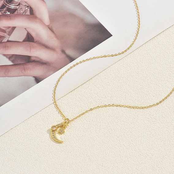 Женские ожерелья с подвесками в виде луны и звезд из латуни с прозрачными кубическими цирконами