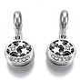 Alloy European Dangle Charms, with Crystal Rhinestone and  Enamel, Large Hole Pendants, FLat Round with Star, Platinum