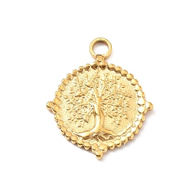 304 подвески из нержавеющей стали, плоская круглая с подвеской дерево жизни