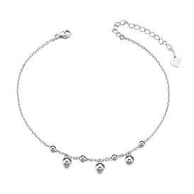 SHEGRACE 925 Sterling Silver Charm Anklet, with S925 Stamp, Ball