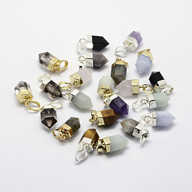  Natural Gemstone Pointed Charms, with Brass Findings, Long-Lasting Plated, Bullet