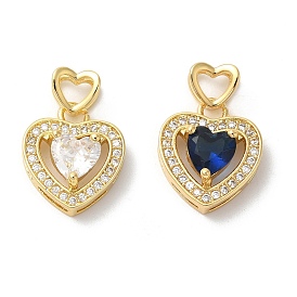 Стойки обшивки латунь кубического циркония подвески, долговечный, без свинца и без кадмия, Двойное сердце, реальный 18 k позолоченный