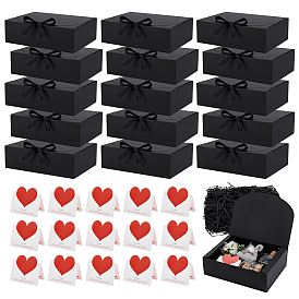 15шт. прямоугольные бумажные коробки для хранения подарков, в комплекте: 15 открытки из бумаги с принтом в виде красных сердечек и 250 г наполнителя из гофрированной бумаги из рафии.