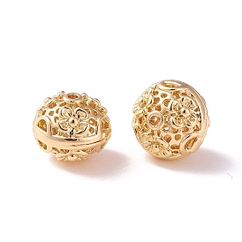 Brass Hollow Beads, Rondelle with Flower