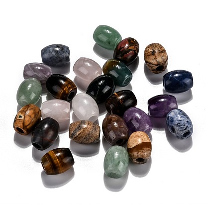 Mixed Gemstone European Beads, Large Hole Beads, Barrel