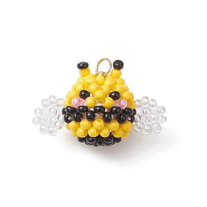 Подвески из стеклянного бисера в виде пчел, с круглыми бусинами из окрашенного в массе стекла и 304 соединительными кольцами из нержавеющей стали