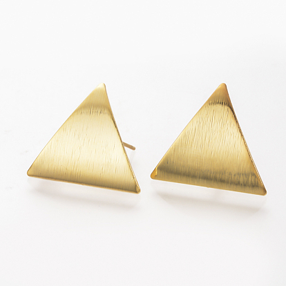 Ear Stud Findings, with Loop, Nickel Free, Real 18K Gold Plated, Triangle