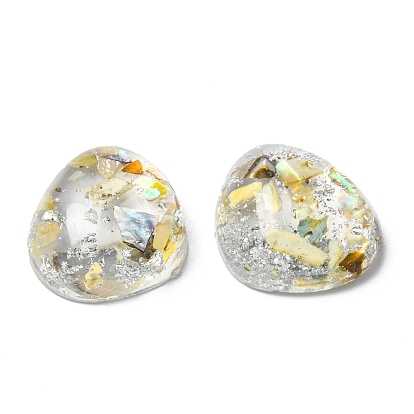 Transparent Resin Cabochons with Dried Flowers and Silver Foil Inside, Nuggets