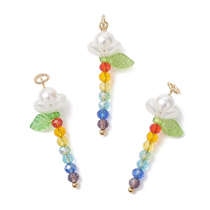 Стеклянные подвески, цветочный шарм, с ракушечным жемчугом и 304 открытыми соединительными кольцами из нержавеющей стали, реальный 18 k позолоченный, граненые