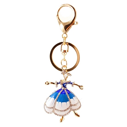 KC Gold Tone Plated Alloy Keychains, with Crystal Rhinestone and Enamel, Ballet Dancer