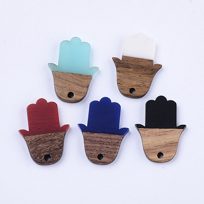 Resin & Walnut Wood Pendants, Hamsa Hand/Hand of Fatima/Hand of Miriam