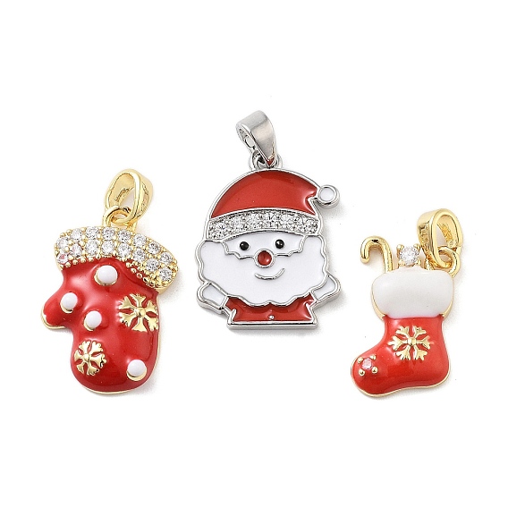 Рождественские тематические латунные подвески с микропаве и кубическим цирконием, без кадмия, без никеля и без свинца, с эмалью