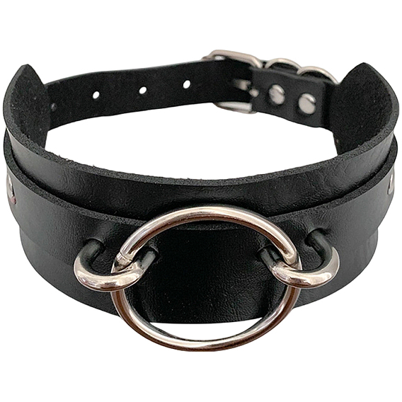 Чокеры из искусственной кожи для женщин, с кольцами из железа и нержавеющей стали, цвет нержавеющей стали