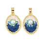 Brass Enamel Pendants, Oval Charms, with ABS Imitation Pearl