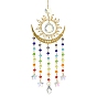 Brass & 304 Stainless Steel Sun Moon Suncatchers, Glass Teardrop & Rondelle Charm for Outdoor Garden Wall Hanging Decor