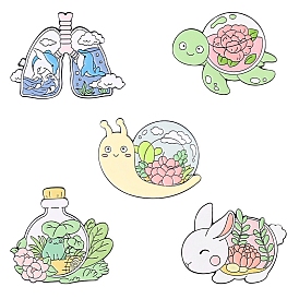 Spring Theme Alloy Brooches, Enamel Animal Lapel Pin, for Backpack Clothes, Electrophoresis Black, Rabbit/Snail/Tortoise/Dolphin/Frog