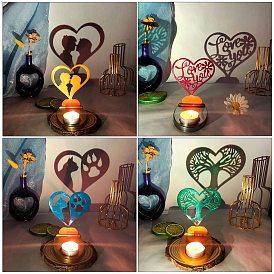 Heart with Flower/Tree/Cat Candle Holder DIY Silhouette Silicone Molds, Wall Floating Shelf Candlestick Molds, Resin Plaster Cement Casting Molds