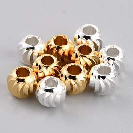 Brass Beads, Long-Lasting Plated, Corrugated Round