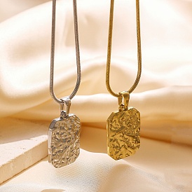 304 Colliers pendentifs rectangulaires texturés en acier inoxydable avec plaque militaire pour femmes