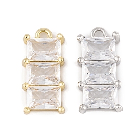 Brass Micro Pave Clear Cubic Zirconia Pendants, Long-Lasting Plated, Rectangle Charms