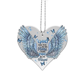 Heart with Wing Acrylic Commemorate Pendant Decoration, for Car Rearview Mirror Hanging Decoration